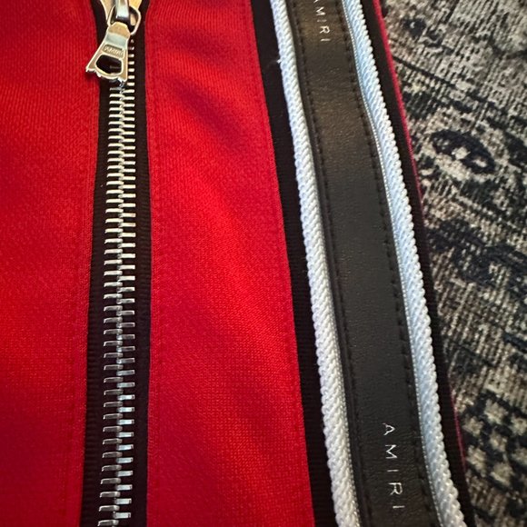 AMIRI Slim-Fit Tapered Leather-Trimmed Tech-Jersey Sweatpants - Red Size Medium - Picture 9 of 10